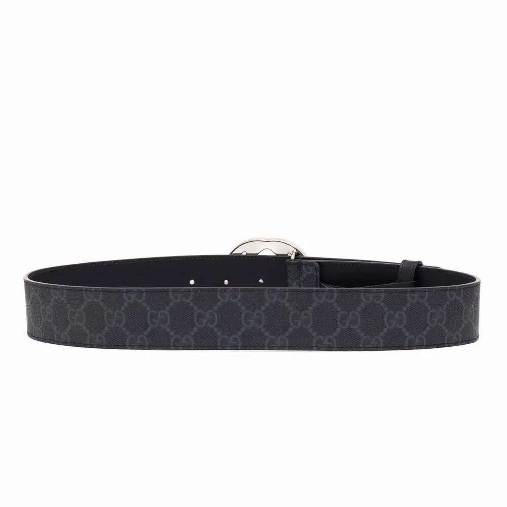 510$ GUCCI Men’s GG Supreme Interlocking G Buckle Black Grey Belt Size 80/32
